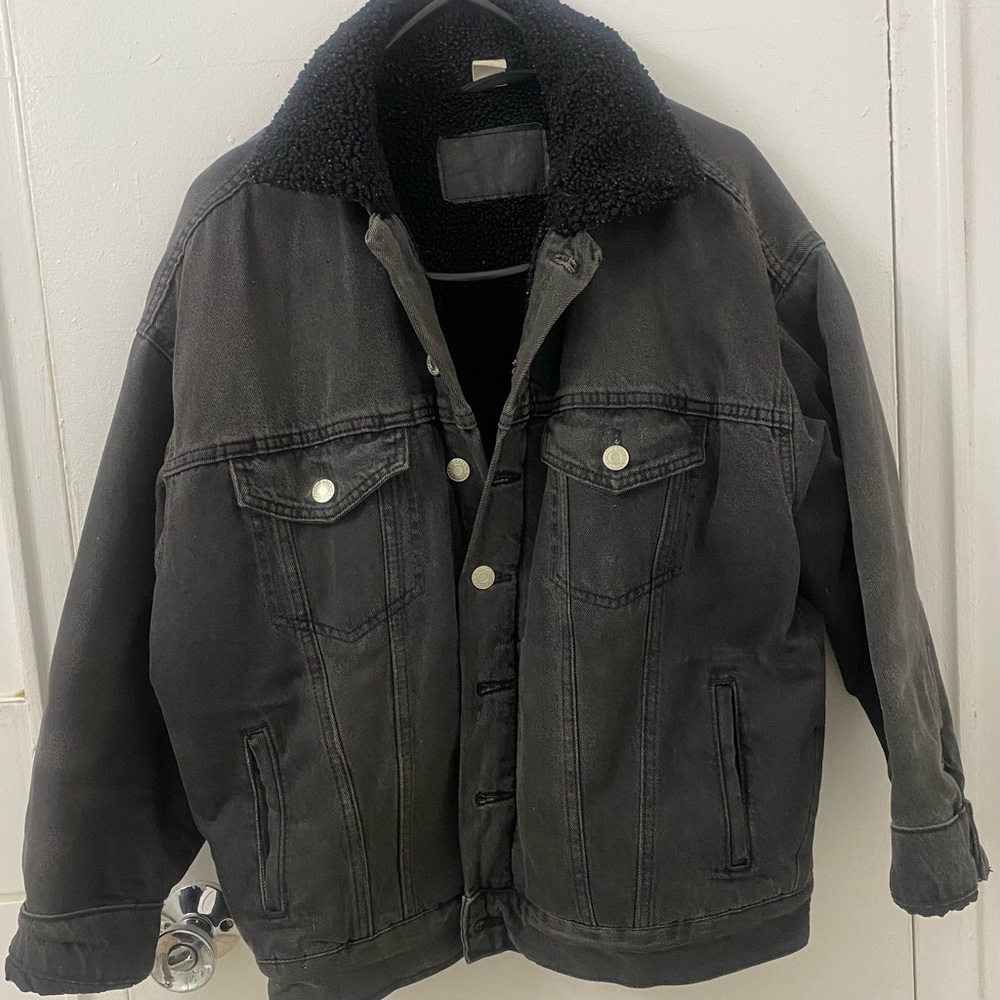 H&M Oversized Denim Jacket, Washed Black - XS